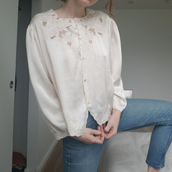 Vintage 1960s Chinese Silk Blouse Medium - Picture 4 of 9